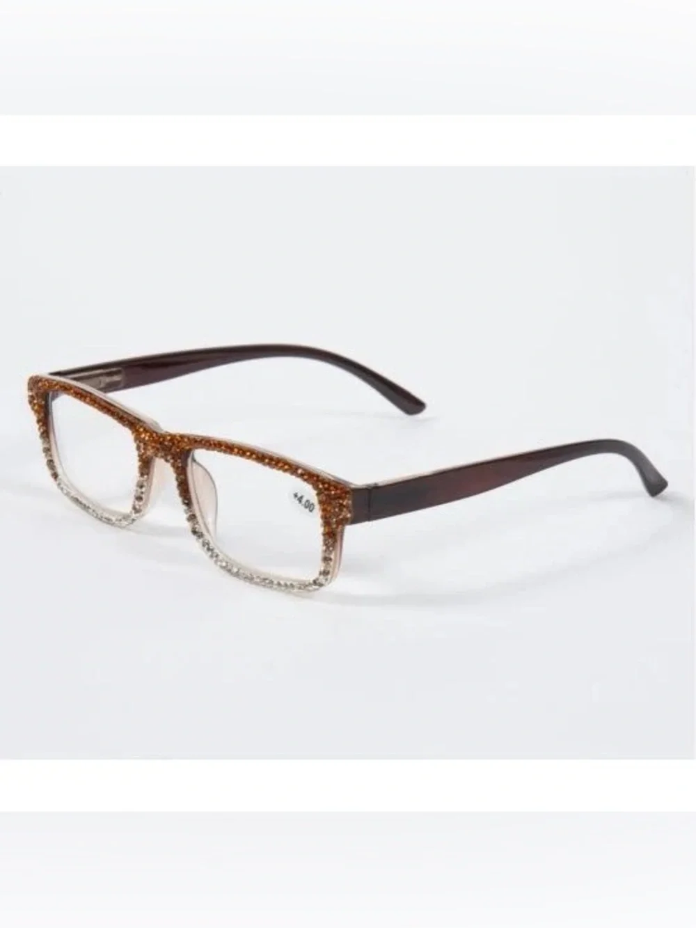BRAND NEW WITH TAGS Handmade Brown Rhinestone Rectangle Reader Glasses